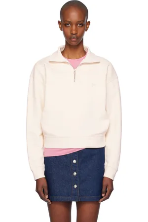 Maison Kitsuné Pull molletonné blanc cassé à demi-glissière et à écusson à logo de renard