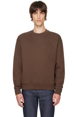 Maison Kitsuné Pull molletonné brun à écusson à logo de renard
