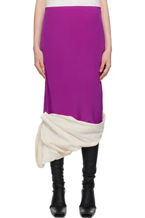Colleen Allen Jupe midi mauve et beige en habutae de soie à doublure en calicot exclusive à SSENSE