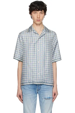 AMIRI Chemise de bowling bleue à motif à quadrigrammes