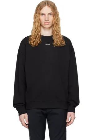 HUGO BOSS Pull noir en jersey bouclette de coton à logo