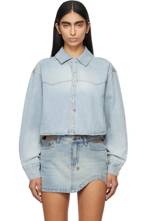 KSUBI Chemise à manches longues écourtée de style western Alabama bleue en