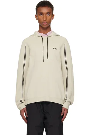 HUGO BOSS Pull à capuche beige en tricot à coupe classique