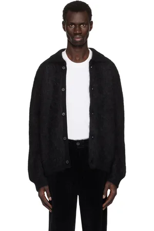 Solid Cardigan noir en mohair à col classique