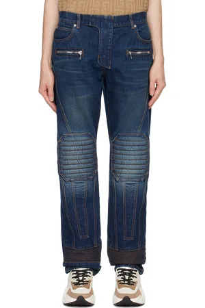 Balmain Jean motard droit bleu marine