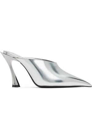 MUGLER Mules 95 argenté métallique en cuir à talon Fang