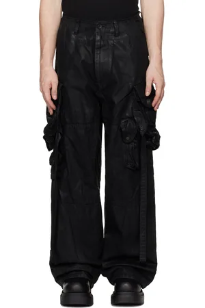JULIUS Pantalon cargo Gasmask noir en denim enduit