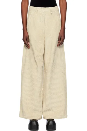 OPEN YY Pantalon ample beige en velours côtelé