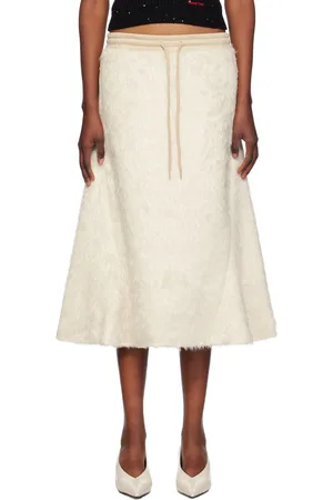 OPEN YY Jupe midi beige en fourrure synthétique à poils longs