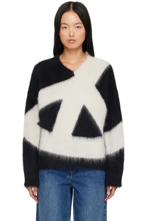 Moschino Pull noir et blanc cassé en mohair brossé à symboles de la paix