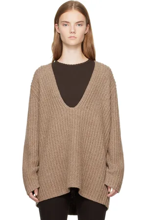 Leset Pull Emma beige à col en V plongeant