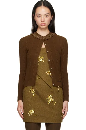 Shushu/Tong Cardigan brun à garnitures au col