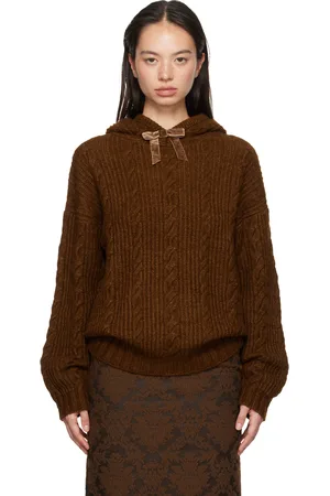 Shushu/Tong Pull à capuche brun en tricot câblé