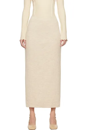 Lauren Manoogian Jupe midi beige en tricot côtelé texturé