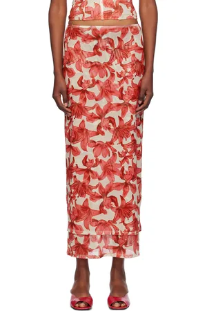 Miaou Jupe midi Topanga beige et rouge