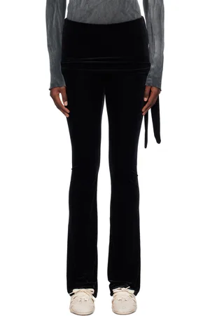 OPEN YY Pantalon de détente étagé noir en velours à jupe