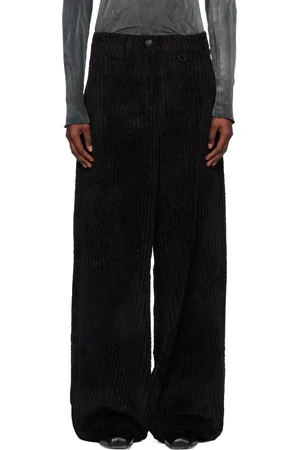 OPEN YY Pantalon ample noir en velours côtelé