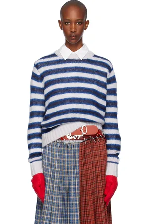 Charles Jeffrey Loverboy Pull bleu et blanc en mohair à gants