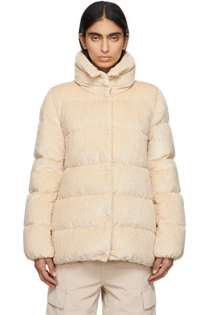 Moncler Blouson court Cochevisse jaune en velours côtelé rembourré en duvet