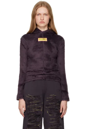Maison Margiela Pull à capuche mauve en fourrure synthétique