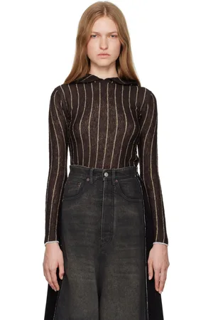 Maison Margiela Pull à capuche brun à rayures fines