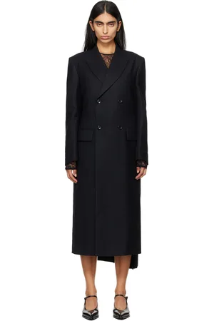 JUNYA WATANABE Manteau noir en laine à rayures fines