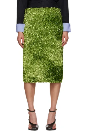 DRIES VAN NOTEN Jupe midi verte à fils lamés