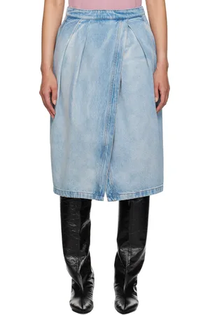 DRIES VAN NOTEN Jupe midi bleue en denim à assemblage étagé