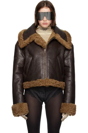 Vetements Blouson aviateur écourté réversible brun à garnitures en peau retournée