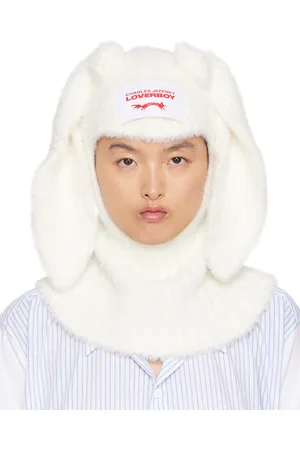 Charles Jeffrey Loverboy Passe-montagne blanc en tricot à poils longs à appliqués à oreille