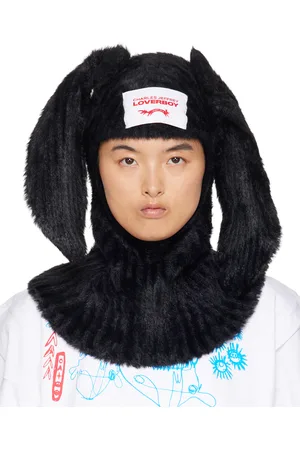 Charles Jeffrey Loverboy Passe-montagne noir en tricot à poils longs à appliqués à oreille