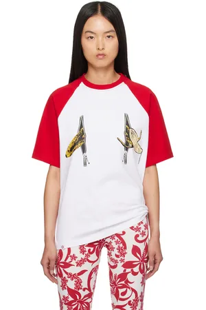 Charles Jeffrey Loverboy T-shirt blanc et rouge à image à logo et à manches raglan