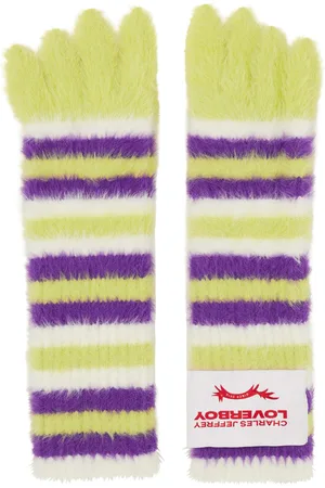 Charles Jeffrey Loverboy Gants vert et mauve en tricot brossé à rayures