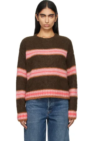 Moncler Pull brun et rose en alpaga mélangé à rayures