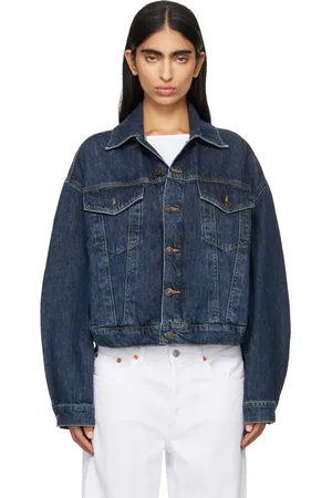 AGOLDE Blouson Dalton bleu marine en denim à manches bouffantes