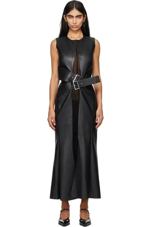 JUNYA WATANABE Robe longue noire en cuir synthétique à doublure en georgette