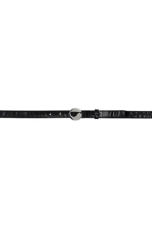 COPERNI Ceinture étroite noire gaufrée façon croco à ferrure à logo