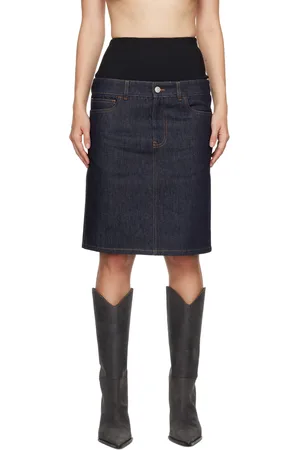 COPERNI Jupe midi étagée bleue en denim