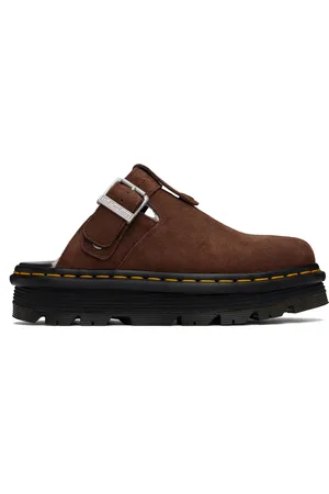 Dr. Martens Mules brunes en suède à bride arrière et à semelle Zebzag