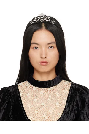 Anna Sui Serre-tête de style diadème argenté et noir à appliqués d