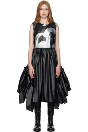 Comme des Garçons Robe midi noire en cuir synthétique à images contrecollées
