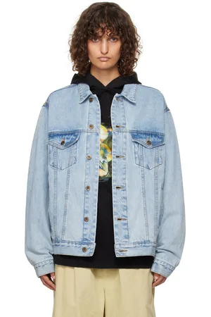 We11 Done Blouson bleu en denim à image de monstre