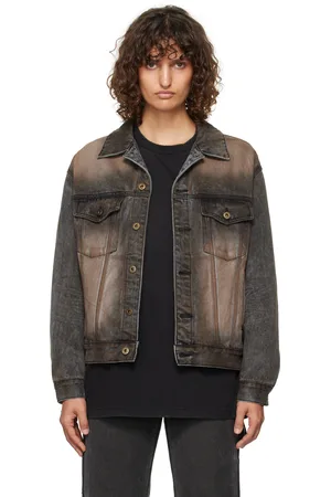 We11 Done Blouson noir en denim à effet délavé
