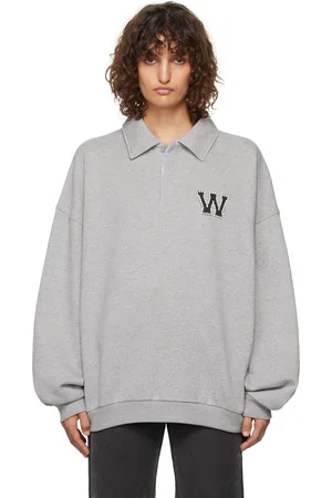 We11 Done Polo de style collégial gris à logo à perles