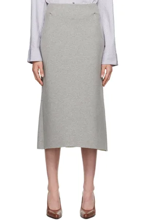 DRIES VAN NOTEN Jupe midi façon tailleur grise en néoprène