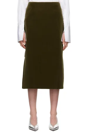 DRIES VAN NOTEN Jupe midi façon tailleur kaki en velours