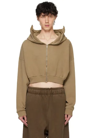 Entire Studios Pull à capuche écourté beige à glissière