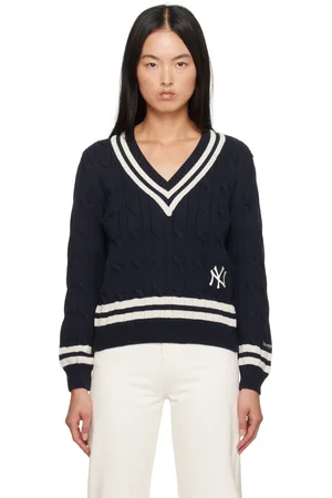 Sporty & Rich Pull bleu marine en tricot câblé à logos édition 