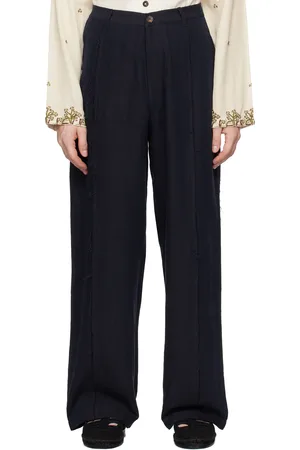 Kartik Research Pantalon bleu marine à bords bruts