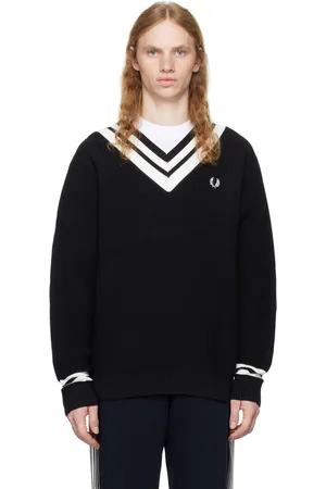 Fred Perry Pull noir à col en V et à garnitures à rayures